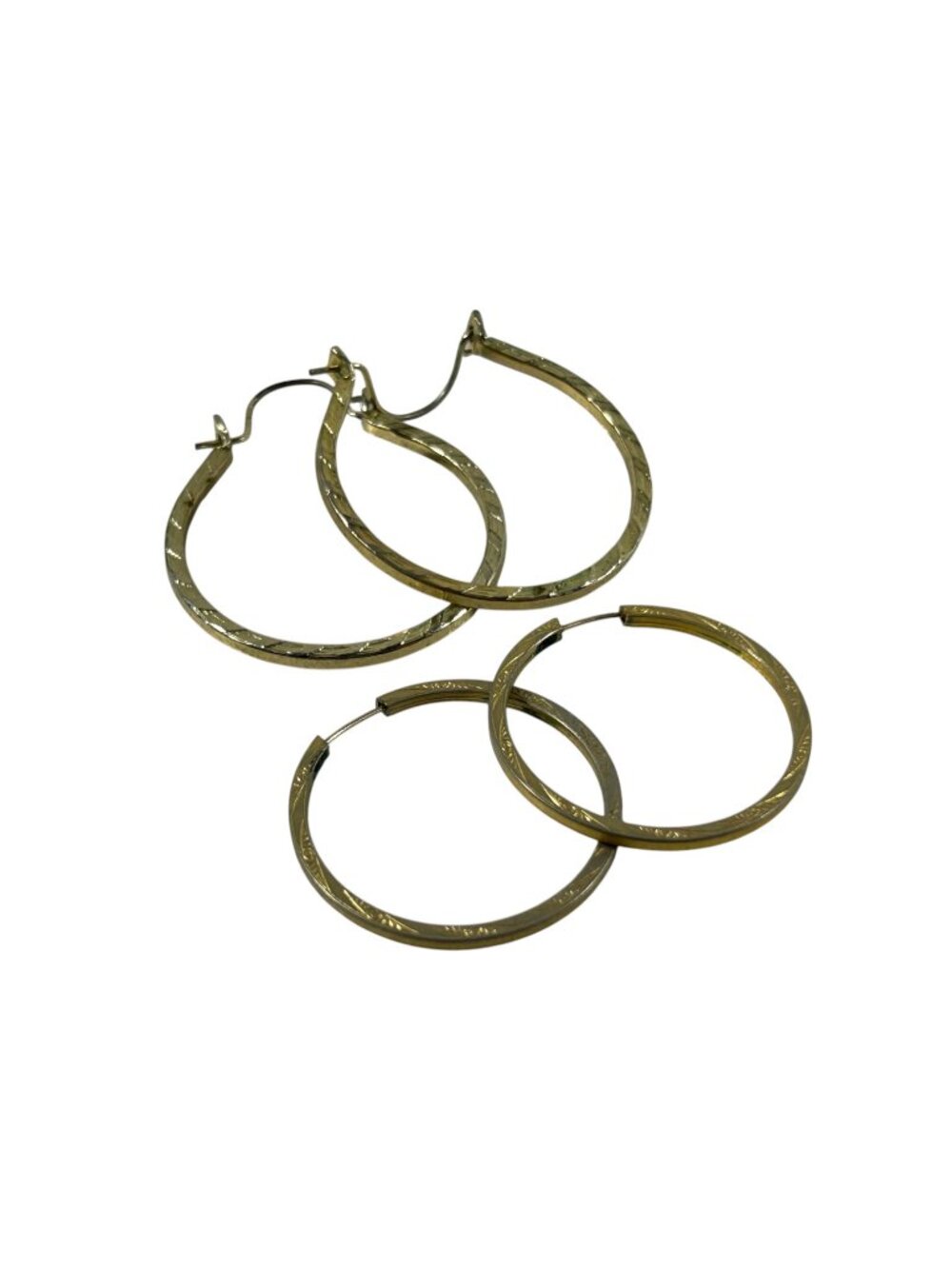 Gold Tone Hoop Earrings Lot 2 Pair Textured Etched Fashion Jewelry